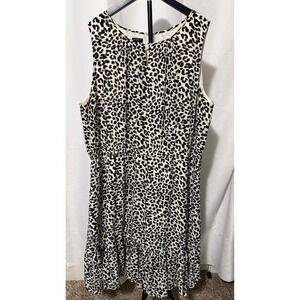 Talbots Plus Size 20W Leopard Print Sleeveless Ruffle Hem Dress Black White
